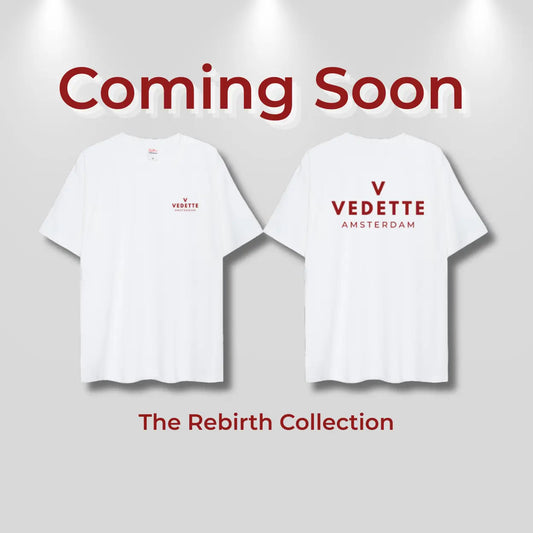 Vedette 'Rebirth' Tee – White / Red Logo (Front & Back)