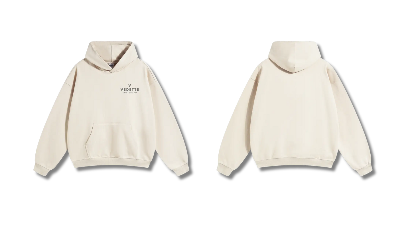 Khaki Hoodie – Gray Logo – Chest Only – Unisex Premium Fit