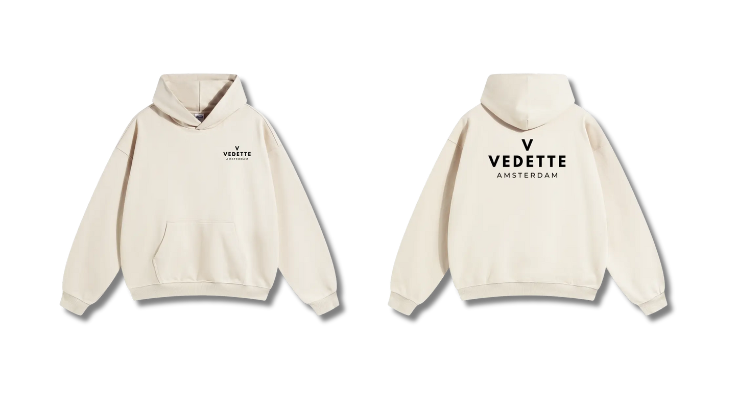 Khaki Hoodie – Black Logo – Chest + Back – Unisex Premium Fit