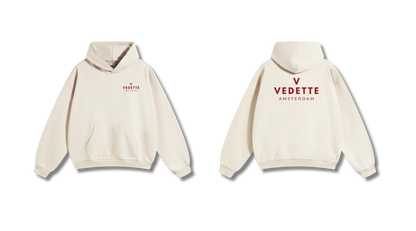 Khaki Hoodie – Red Logo – Chest + Back – Unisex Premium Fit