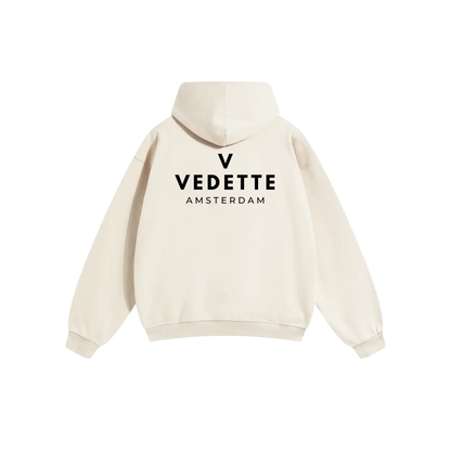 Khaki Hoodie – Black Logo – Chest + Back – Unisex Premium Fit
