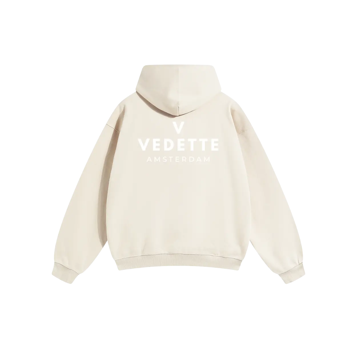 Khaki Hoodie – White Logo – Chest + Back – Unisex Premium Fit