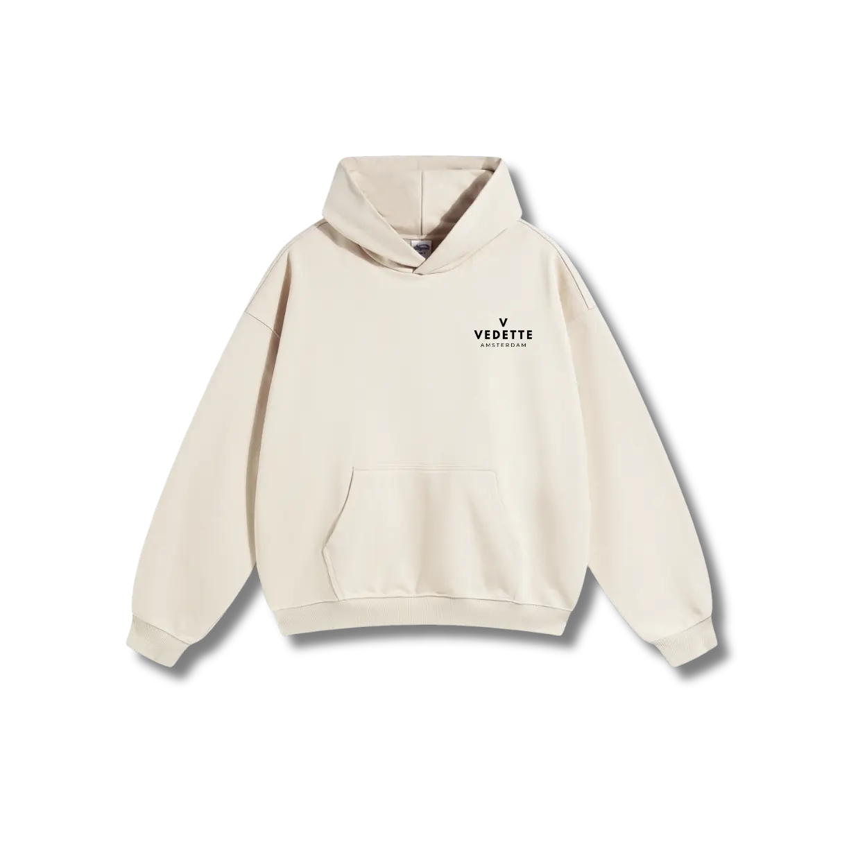 Khaki Hoodie – Black Logo – Chest + Back – Unisex Premium Fit