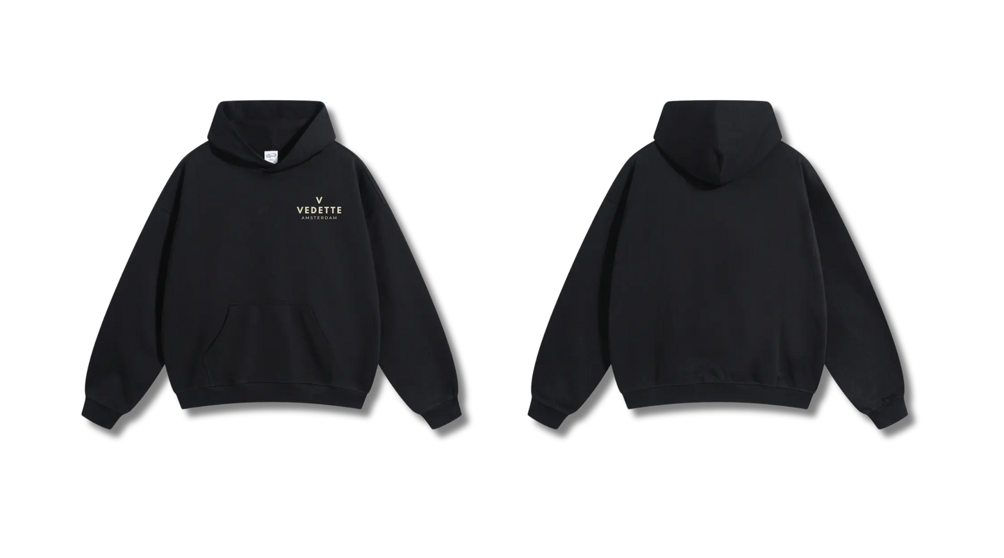 Active Black Hoodie – Khaki Logo – Chest Only – Unisex Premium Fit