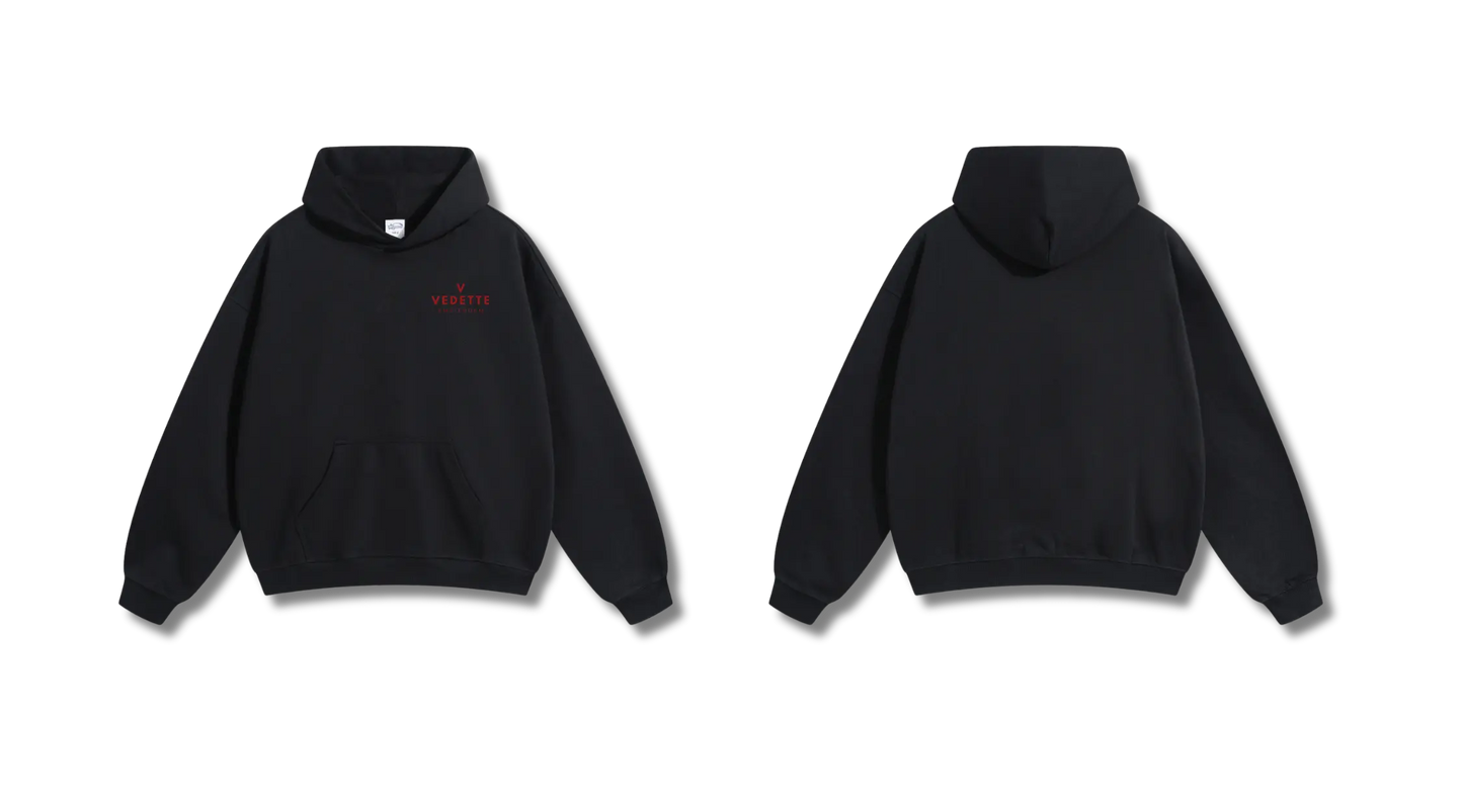 Active Black Hoodie – Red Logo – Chest Only – Unisex Premium Fit