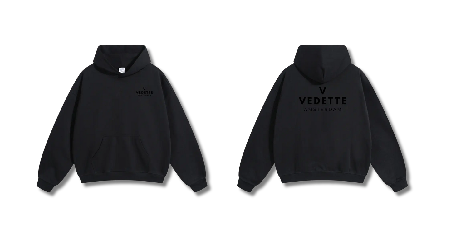 Active Black Hoodie – Black Logo – Chest + Back – Unisex Premium Fit