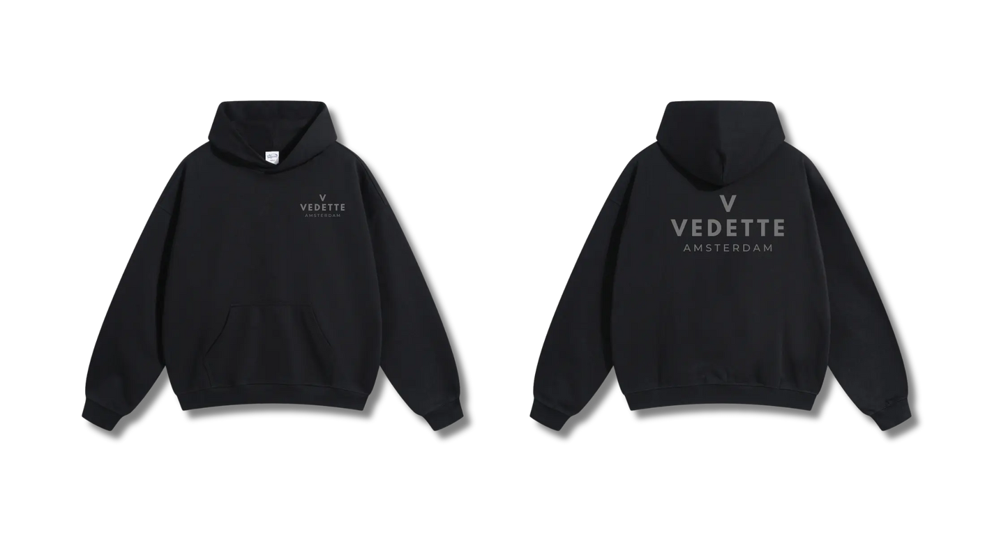 Active Black Hoodie – Gray Logo – Chest + Back – Unisex Premium Fit