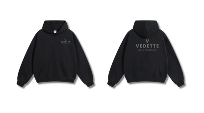 Active Black Hoodie – Gray Logo – Chest + Back – Unisex Premium Fit