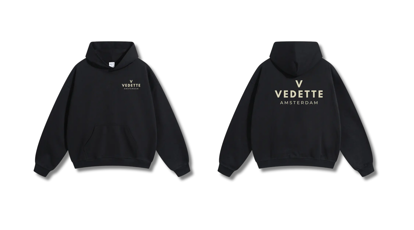 Active Black Hoodie – Khaki Logo – Chest + Back – Unisex Premium Fit