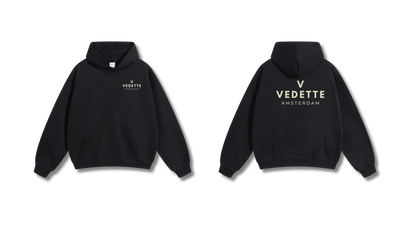 Active Black Hoodie – Khaki Logo – Chest + Back – Unisex Premium Fit