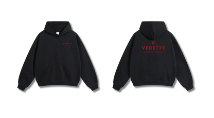 Active Black Hoodie – Red Logo – Chest + Back – Unisex Premium Fit