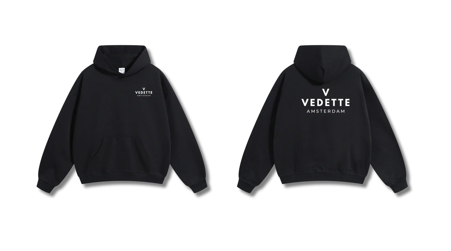 Active Black Hoodie – White Logo – Chest + Back – Unisex Premium Fit