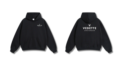 Active Black Hoodie – White Logo – Chest + Back – Unisex Premium Fit