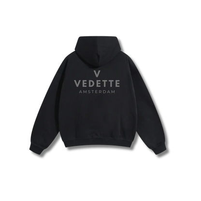 Active Black Hoodie – Gray Logo – Chest + Back – Unisex Premium Fit