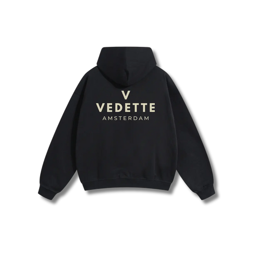 Active Black Hoodie – Khaki Logo – Chest + Back – Unisex Premium Fit