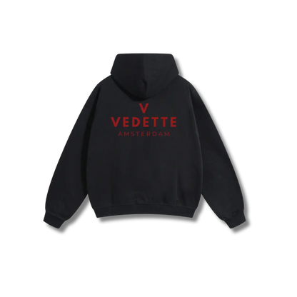 Active Black Hoodie – Red Logo – Chest + Back – Unisex Premium Fit