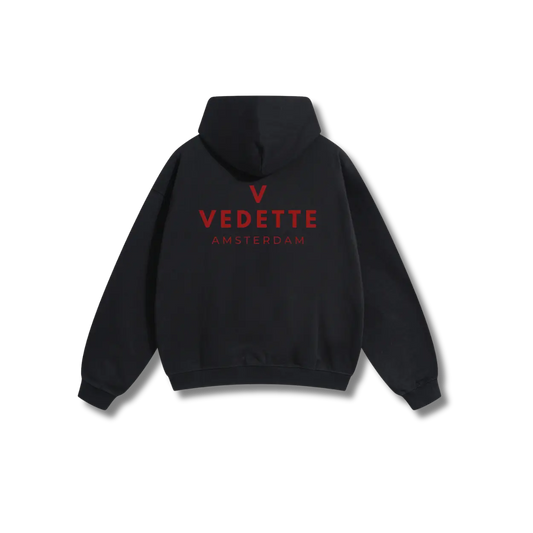 Active Black Hoodie – Red Logo – Chest + Back – Unisex Premium Fit
