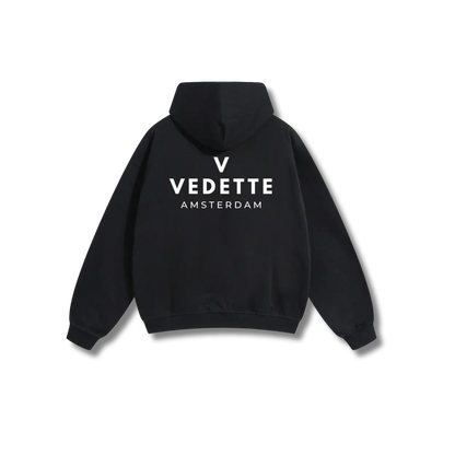 Active Black Hoodie – White Logo – Chest + Back – Unisex Premium Fit
