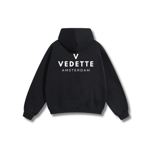 Active Black Hoodie – White Logo – Chest + Back – Unisex Premium Fit