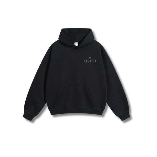 Active Black Hoodie – Gray Logo – Chest + Back – Unisex Premium Fit