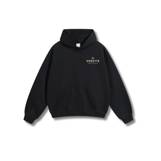 Active Black Hoodie – Khaki Logo – Chest + Back – Unisex Premium Fit