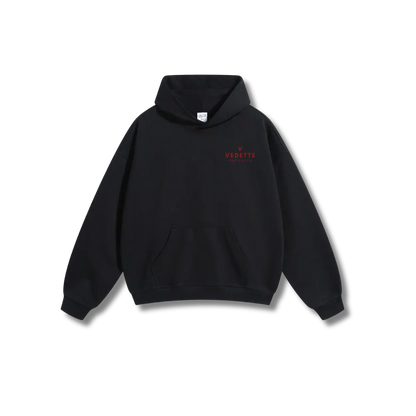 Active Black Hoodie – Red Logo – Chest Only – Unisex Premium Fit