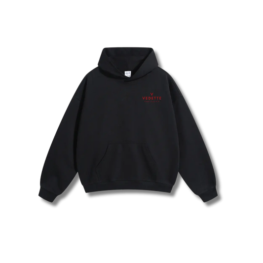 Active Black Hoodie – Red Logo – Chest + Back – Unisex Premium Fit