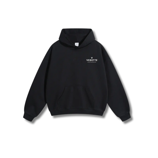 Active Black Hoodie – White Logo – Chest + Back – Unisex Premium Fit