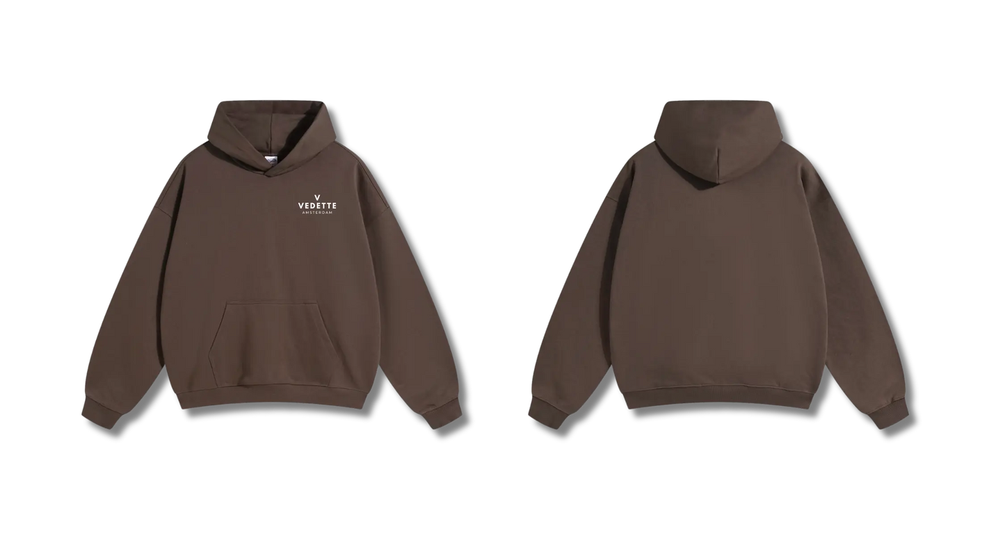 Brown Hoodie – White Logo – Chest Only – Unisex Premium Fit