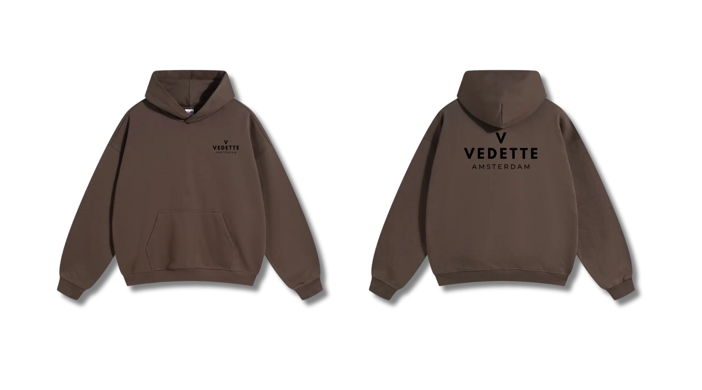 Brown Hoodie – Black Logo – Chest + Back – Unisex Premium Fit