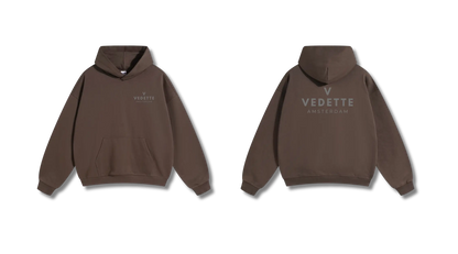Brown Hoodie – Gray Logo – Chest + Back – Unisex Premium Fit