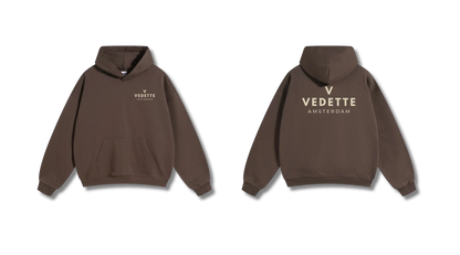 Brown Hoodie – Khaki Logo – Chest + Back – Unisex Premium Fit