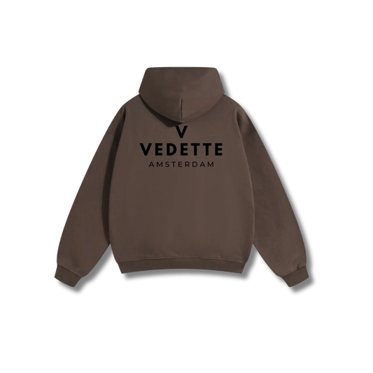 Brown Hoodie – Black Logo – Chest + Back – Unisex Premium Fit