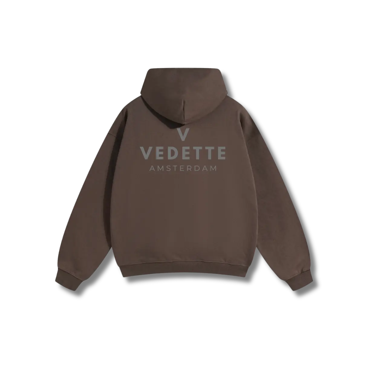Brown Hoodie – Gray Logo – Chest + Back – Unisex Premium Fit