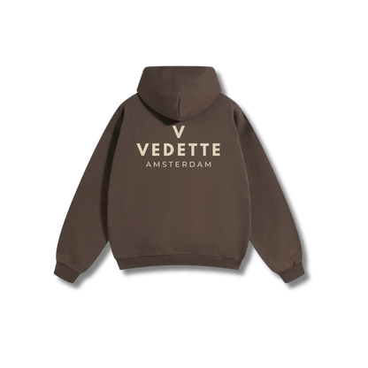 Brown Hoodie – Khaki Logo – Chest + Back – Unisex Premium Fit
