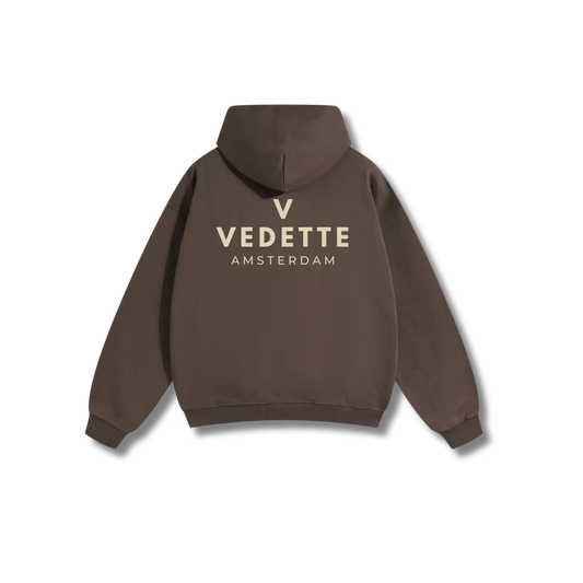 Brown Hoodie – Khaki Logo – Chest + Back – Unisex Premium Fit