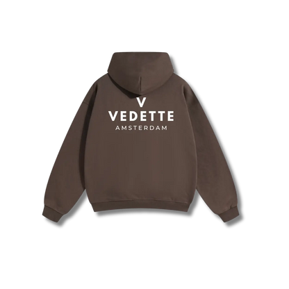 Brown Hoodie – White Logo – Chest + Back – Unisex Premium Fit