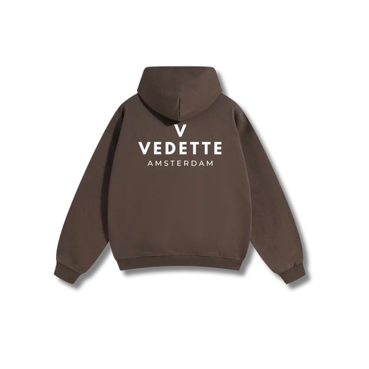 Brown Hoodie – White Logo – Chest + Back – Unisex Premium Fit