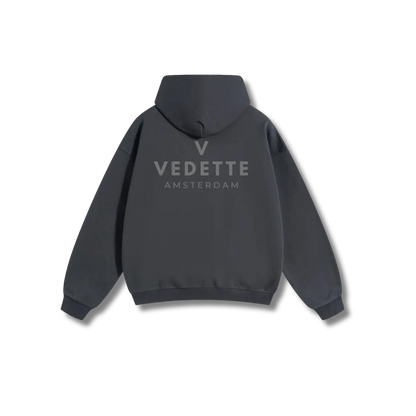 Dark Gray Hoodie – Gray Logo – Chest + Back – Unisex Premium Fit