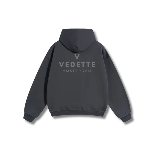 Dark Gray Hoodie – Gray Logo – Chest + Back – Unisex Premium Fit