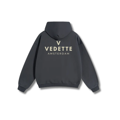 Dark Gray Hoodie – Khaki Logo – Chest + Back – Unisex Premium Fit