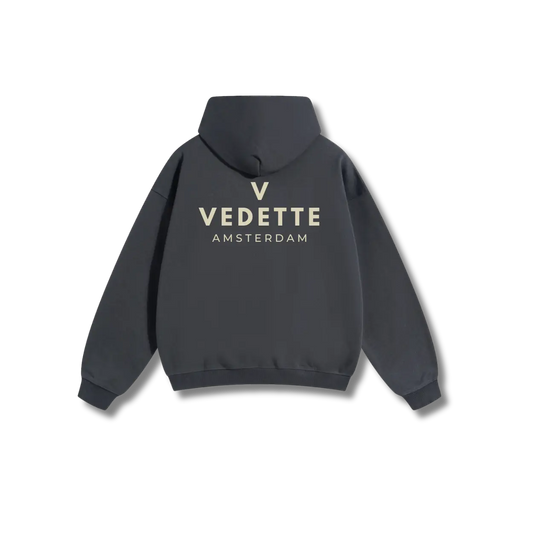 Dark Gray Hoodie – Khaki Logo – Chest + Back – Unisex Premium Fit