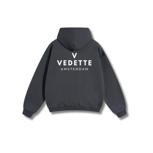 Dark Gray Hoodie – White Logo – Chest + Back – Unisex Premium Fit