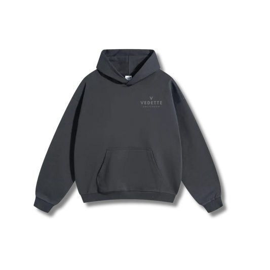 Dark Gray Hoodie – Gray Logo – Chest + Back – Unisex Premium Fit