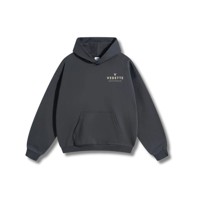Dark Gray Hoodie – Khaki Logo – Chest + Back – Unisex Premium Fit