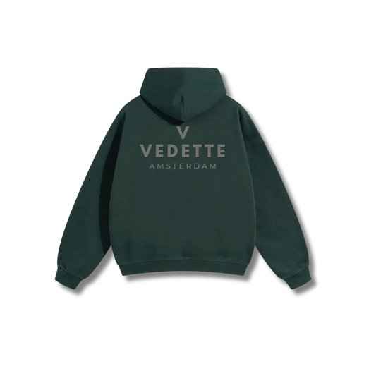 Dark Green Hoodie – Gray Logo – Chest + Back – Unisex Premium Fit