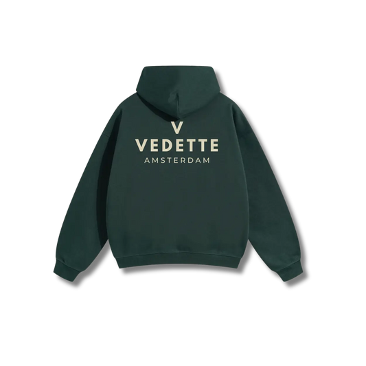 Dark Green Hoodie – Khaki Logo – Chest + Back – Unisex Premium Fit