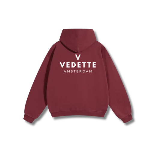 Dark Red Hoodie – White Logo – Chest + Back – Unisex Premium Fit