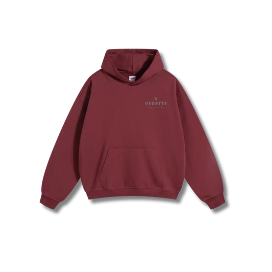 Dark Red Hoodie – Gray Logo – Chest + Back – Unisex Premium Fit