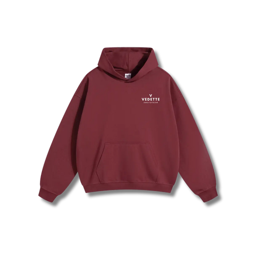 Dark Red Hoodie – White Logo – Chest + Back – Unisex Premium Fit